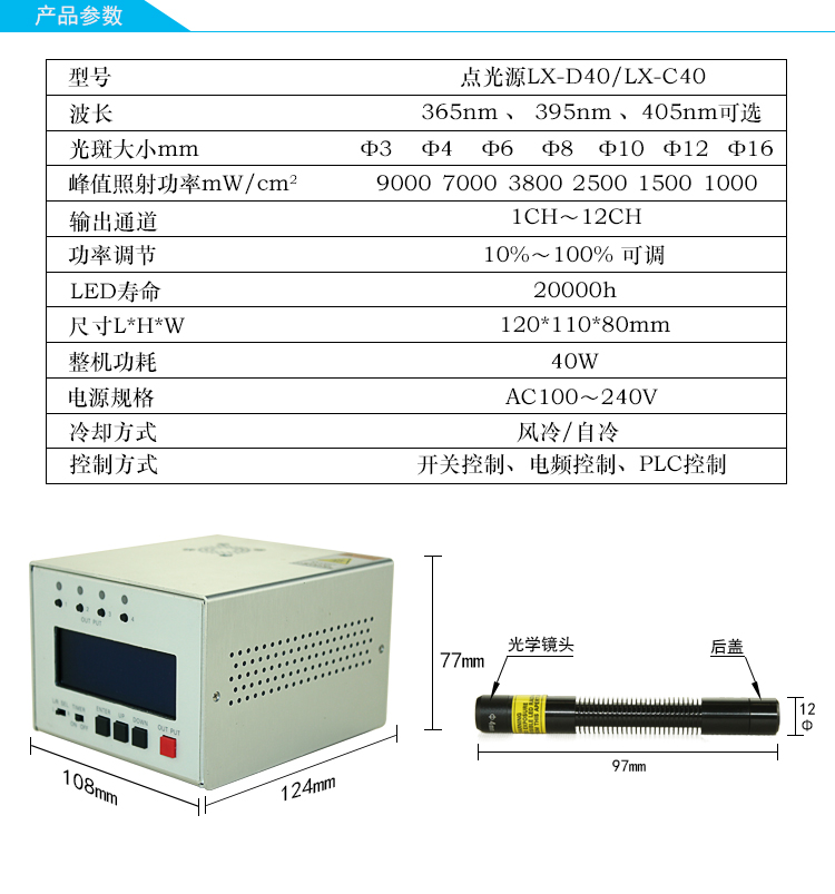 uvled点光源固化机lx-d40产品参数leduv固化机4通道uvled固化机